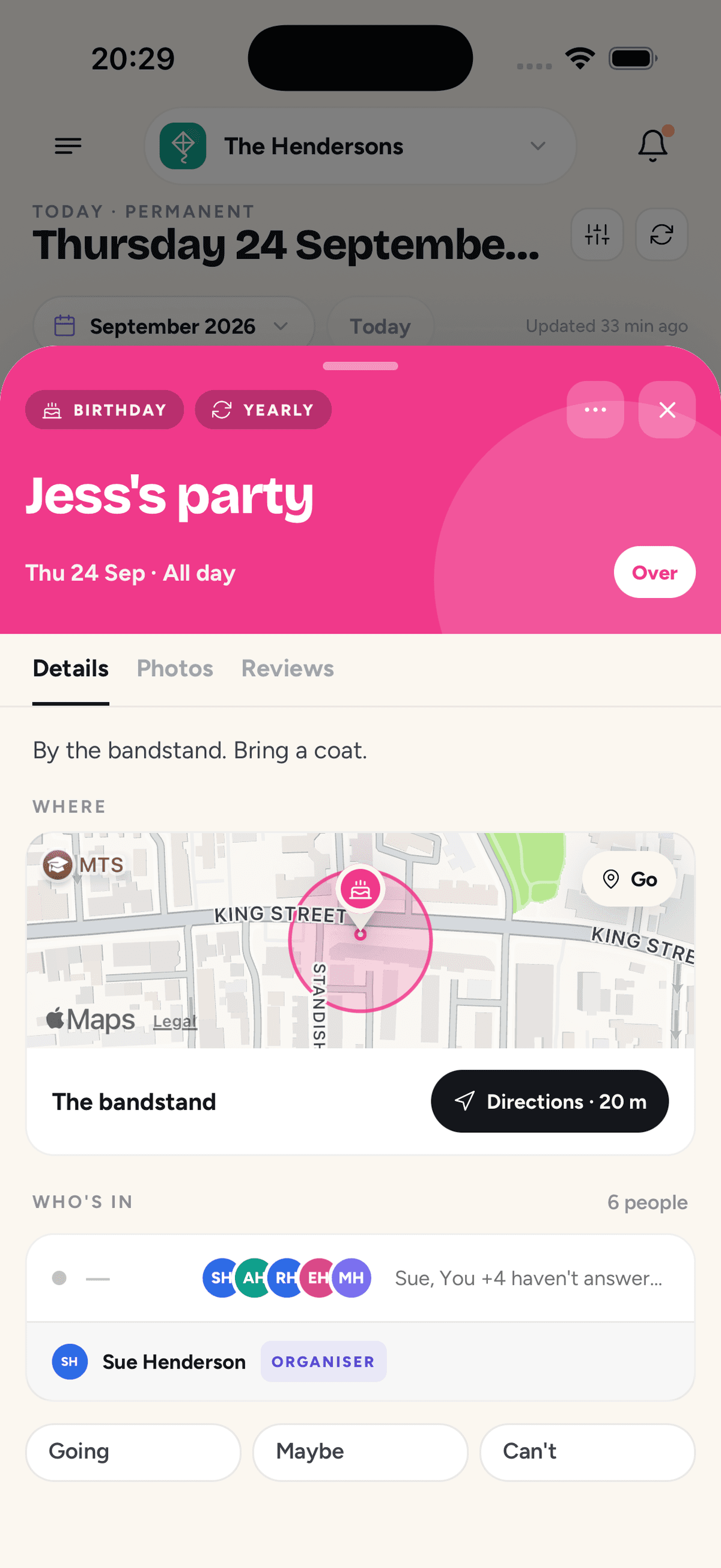 Plan with Jess’s pink birthday details sheet open